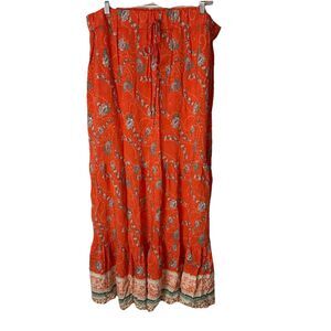 Simplee Plus 3X Tiered Maxi Skirt Orange Mixed Floral Ruffle Detail Boho Cottage